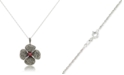 Macy's Marcasite and Garnet (9/10 ct.t .w.)  Pave Flower Pendant+18" Chain in Sterling Silver